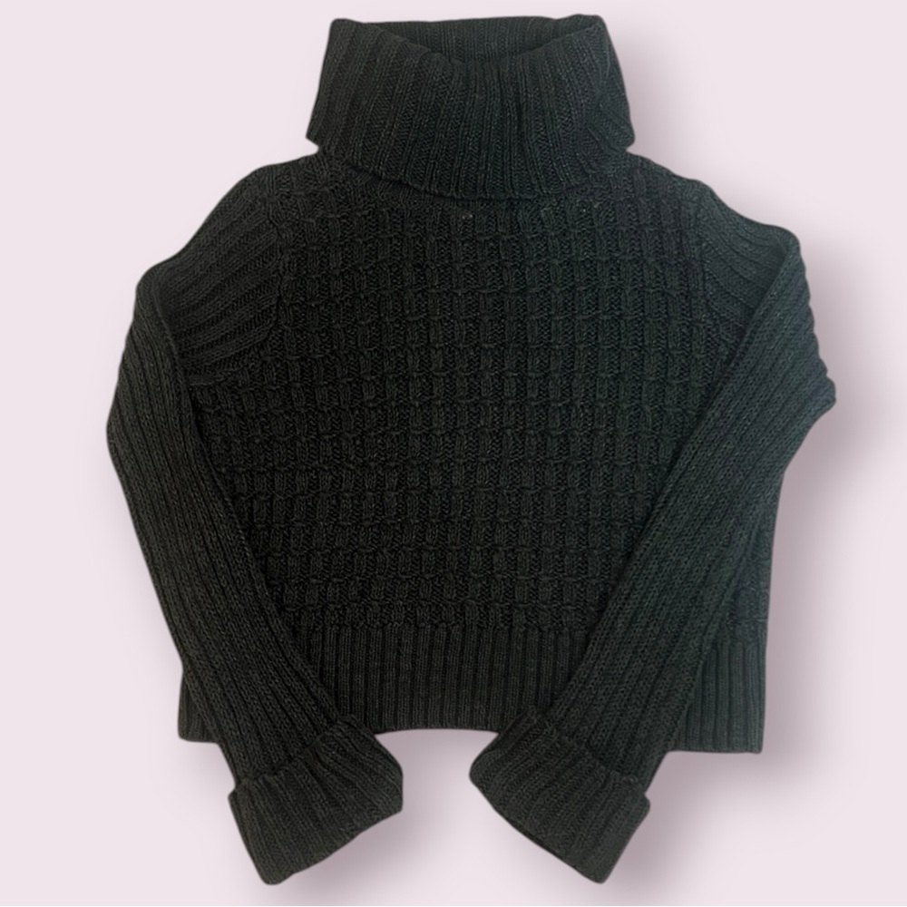 Free People Dark Green Turtleneck Neck Short Chunky Oversized Sweater sz S
